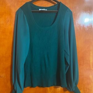 WHBM Oulet Emerald Green Woven-Sleeve Pullover Size XL